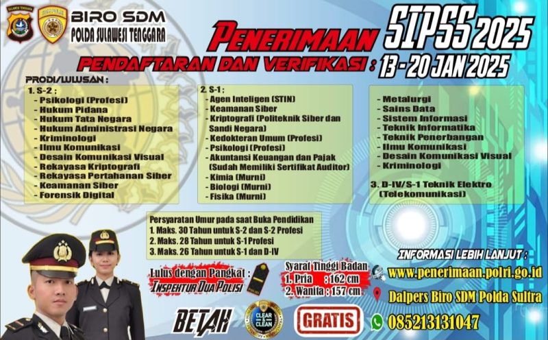 Kesempatan Berkarir Sebagai Perwira Polri, Polda Sultra Buka Penerimaan SPISS